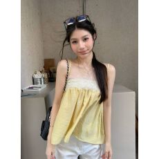 批发<b class='q'>韩国</b>棉纯欲风蕾丝拼接褶皱背心吊带女夏季装气质减龄显瘦无袖<b class='q'>上衣</b>