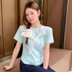 批发甜美气质<b class='q'>蕾丝</b><b class='q'>披肩</b>短袖T恤女2026夏季新款小众设计感收腰显瘦上衣