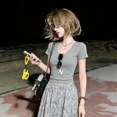韩系纯欲蕾丝镂空短袖T恤女2026夏季新款百搭简约日常上衣