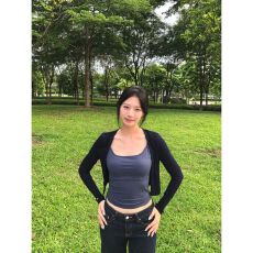 法式U 领短款修身吊带背心女外搭黑色薄款长袖开衫两件套辣妹上衣