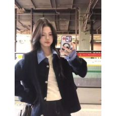 批发法式气质小香风外套女2026秋季高级感撞色拼接格纹翻领假两件上
