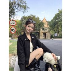 批发复古麂皮绒翻领长袖夹克外套女秋季宽松显瘦拉链开衫上衣 上新款