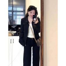 批发美式辣妹风立领短款夹克外套女秋冬气质时尚显瘦百搭拉链开衫上