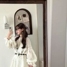刺绣天丝 内里 复古度假风镂空系带喇叭袖蛋糕连衣裙女 应季新款