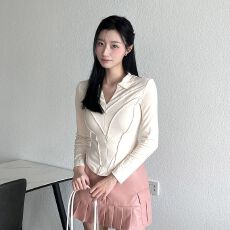 明线春秋紧身长袖T恤女辣妹收腰御姐打底衫拉链轻熟上衣 上新款