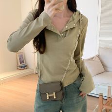 明线春秋紧身长袖T恤女辣妹收腰御姐打底衫拉链轻熟上衣 上新款