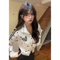 批发纯棉华棉复合辣妹开衫女春秋冬季新款条纹星星烫钻立领短外套上