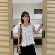 批发韩系纯欲甜辣风波点<b class='q'>短袖</b><b class='q'>衬衫</b>女装夏季蕾丝花边泡泡袖气质休闲上