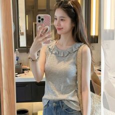 批发法式小众设计感花边领无袖背心女装2026<b class='q'>夏季</b>通勤休闲百搭舒适上