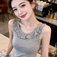 批发法式简约温柔风木耳边无袖背心女2026<b class='q'>夏季</b>新款修身显瘦超好看上
