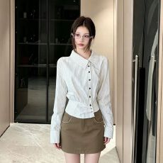 批发法式复古条纹<b class='q'>衬衫</b>女早秋穿搭翻领不规则收腰<b class='q'>长袖</b><b class='q'>衬衣</b>修身显瘦上