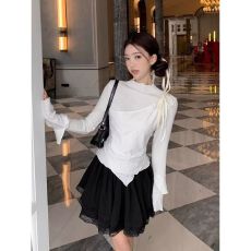 批发假两件<b class='q'>镂空</b>软糯长袖t恤女秋季设计感修身打底<b class='q'>衫</b>上衣 秋季新品
