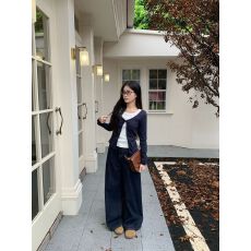批发克人棉藏蓝碎花假两件长袖t恤女早秋季<b class='q'>新款</b>修身内搭打底衫上衣