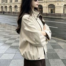 批发乐丽思斜纹 内里 简约通勤立领收袖口短款双排扣风衣女 <b class='q'>新款</b>上市