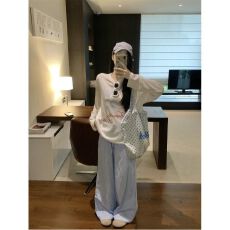 批发慵懒风长袖圆领印花<b class='q'>T</b>恤女夏季宽松防晒罩衫薄款上衣 上新款 优雅