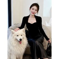 批发法式黑色方领内搭长袖t恤女秋冬上衣 秋冬<b class='q'>新款</b> 洋气 减龄 收腰