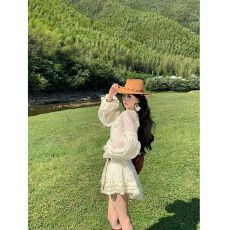 批发刺绣天丝 内里 民族风蝴蝶腰带喇叭袖荷叶边短款连衣裙 秋季新品