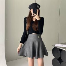 批发韩版毛线针织半身裙百褶裙蓬蓬伞裙高腰短裙A字裙 2026冬季新款