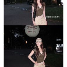 批发韩式纯欲辣妹女装2026夏季假两件蕾丝<b class='q'>网纱</b>假两件修身百搭短袖上