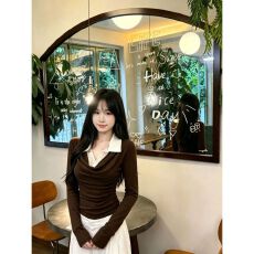 批发秋季新款内搭修身正肩<b class='q'>蕾丝拼接</b>上衣 应季新款 优雅 洋气 巨显瘦