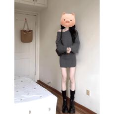 批发慵懒风针织<b class='q'>连衣裙</b>女秋季内搭收腰显瘦打底露肩短款包臀裙 上新款