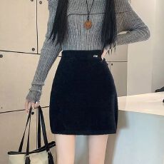 批发早<b class='q'>夏</b>季新款仿水貂绒包臀半身裙女装高腰修身显瘦A字裙短裙子