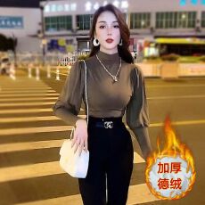 半高领保暖打底衫女长袖秋冬内搭泡泡袖气质T恤上衣 秋冬新款