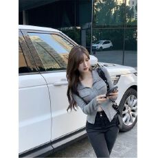 批发灰色辣妹短<b class='q'>外套</b>女装春秋冬拉链气质修身显瘦长袖上衣 初秋上新