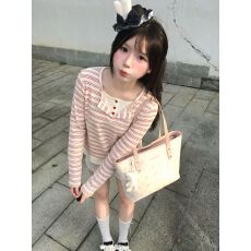 批发新款假两件拼接温柔<b class='q'>甜美</b>圆领百搭上衣 上新款 纯欲风 辣妹风