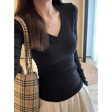 批发纯色V领长袖T恤女显瘦防晒衫百搭上衣 2026<b class='q'>冬</b>季新款 高级感 优雅