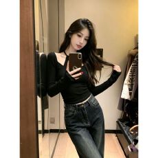 批发秋季新款修身显瘦打底衫长袖t恤 秋季新品 <b class='q'>甜美</b>风 慵懒风 巨显瘦