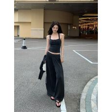 批发克人棉灰色弹力蕾丝套装秋季长袖<b class='q'>开衫</b>收腰吊带长裤纯欲三件套