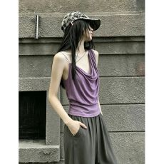 批发辣妹荡领挂脖吊带背心女装<b class='q'>夏</b>季外穿气质高级感纯色露肩无袖小上