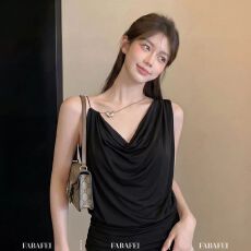 批发韩系轻熟风荡领吊带女<b class='q'>夏</b>新款甜辣妹斜肩小背心外穿无袖露肩小上