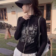 批发美式开衫<b class='q'>长袖</b><b class='q'>T</b><b class='q'>恤</b>女小众朋克亚文化短外套上衣 应季新款 高级感