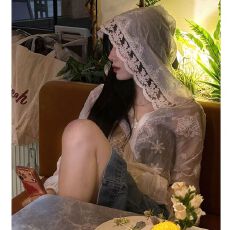 批发法式蕾丝花边连帽套头外套<b class='q'>女</b>春秋薄款宽松小众<b class='q'>雪纺上衣</b> <b class='q'>秋冬</b>新款