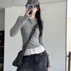 批发已出货 显瘦长袖上衣T恤女法式荷叶边 秋季新品 洋气 减龄 垂感