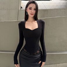 批发重磅春秋性感立体束身抹胸长袖T恤女修身显瘦内搭上衣 秋款上新