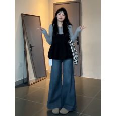 批发春秋新款韩系<b class='q'>时尚</b>百搭圆领长袖T恤上衣叠穿黑色<b class='q'>吊带</b>背心两件套女