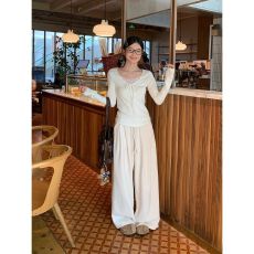 批发白色蕾丝V领内搭打底衫女秋<b class='q'>冬</b>单穿设计长袖t恤修身上衣潮 上新款