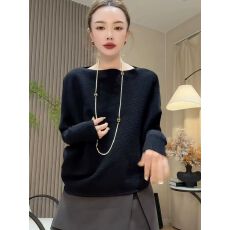 批发<b class='q'>一字肩</b>蝙蝠袖设计感长袖针织衫女2026早秋 洋气慵懒风气质<b class='q'>上衣</b>