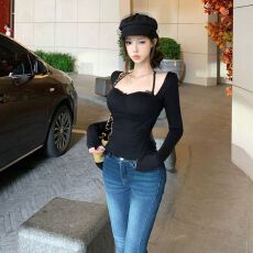 批发仿棉 带胸垫蕾丝T恤女春秋长袖挂脖辣妹打底衫上衣女 秋<b class='q'>冬</b>新款
