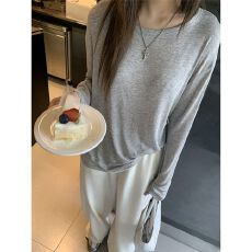 批发韩系慵懒风长袖t恤女早秋百搭纯色打底衫 秋<b class='q'>冬</b>新款 辣妹风 ins风
