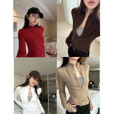 批发秋<b class='q'>冬</b>刚需开衫~ 长袖t恤女修身拉链 秋季新品 慵懒风 甜酷风 显瘦