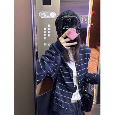 批发小香风条纹针织开衫春秋内搭长袖打底衫休闲<b class='q'>百搭</b>上衣 初秋上新