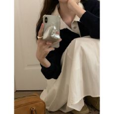 批发复古翻领针织衫女秋季宽松慵懒长袖上衣短款外搭毛衣 秋季新品