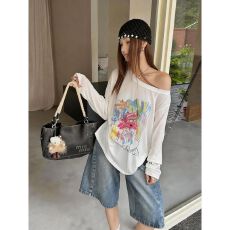 批发<b class='q'>大码</b>2026新款洋气印花露肩罩衫女早秋百搭时尚t恤 新款上市 优雅