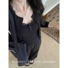 批发韩系套装女早秋蕾丝叠穿吊带上衣针织长袖<b class='q'>开衫</b>两件套 早秋新款