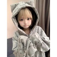 批发纯棉华棉复合可爱猫耳满印连帽卫衣女<b class='q'>春秋</b>小众别致kitty开衫外套