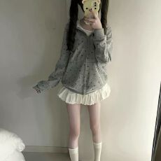 批发纯棉华棉复合韩系连帽<b class='q'>开衫</b>卫衣女秋冬款宽松慵懒百搭上衣加厚<b class='q'>外</b>